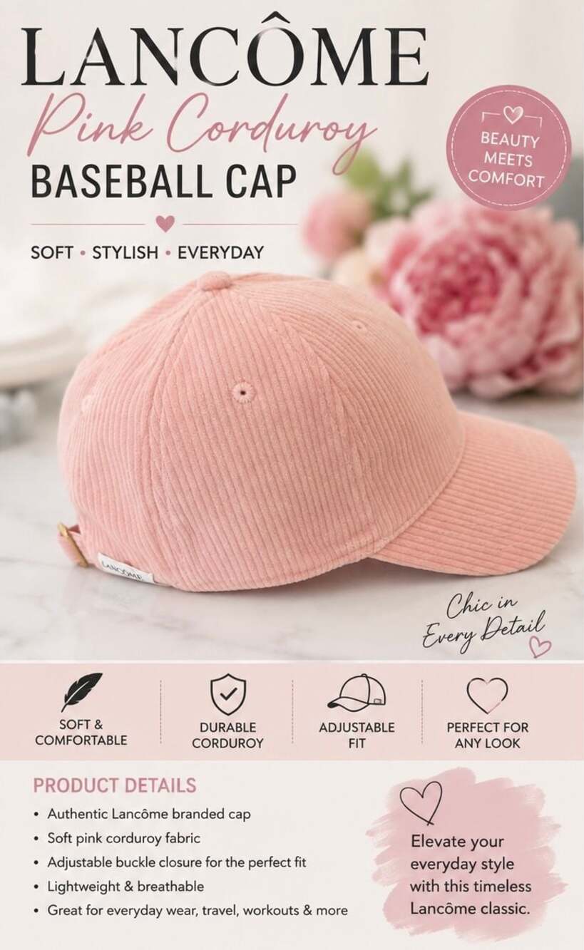 Lancôme Pink Corduroy Adjustable Baseball Cap